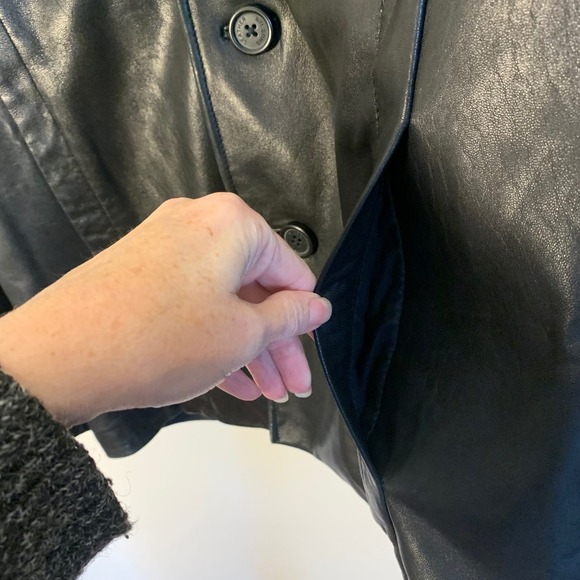 Wilsons Leather Mens L Black Leather Car Coat Quilted Lining Button Front Jacket - Picture 10 of 16